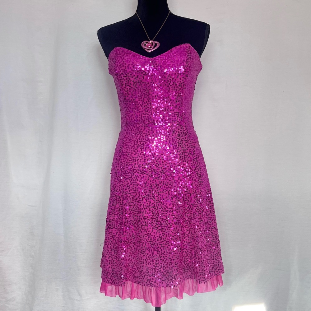 Pink Sequin Strapless Dress